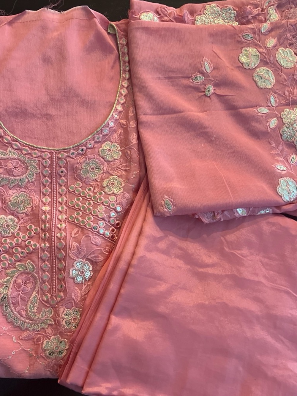 Embroidered Pink Women's 3 piece unstitched loose fabric for suit one size